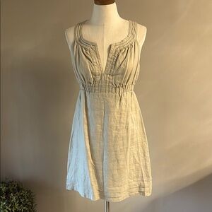 Formula Joven linen sleeveless A line mini dress empire waist khaki cotton 38 6